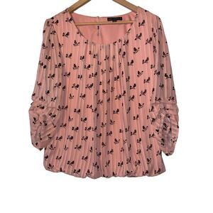 Sara Michelle Women’s Lined Blouse Pink & Brown Bird Design Size  L